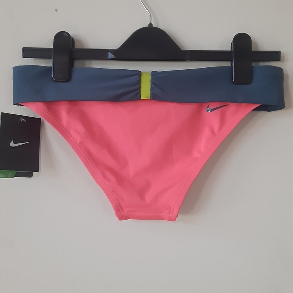 SWIM 💦 NWT Nike 2-in-1 fold-over Bondi Block bikini, Neon/Slate Grey - Picture 1 of 15